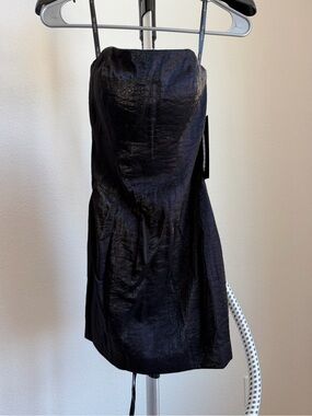 Sherri Hill Black Strapless Sheen Mini Dress